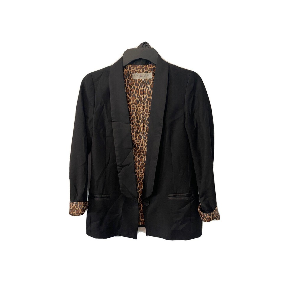 Stella McCartney Black Button‎ Front Structured Blazer with animal print Size 2